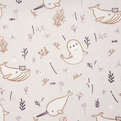 Printed Cotton WALINA Light Greige / Violet